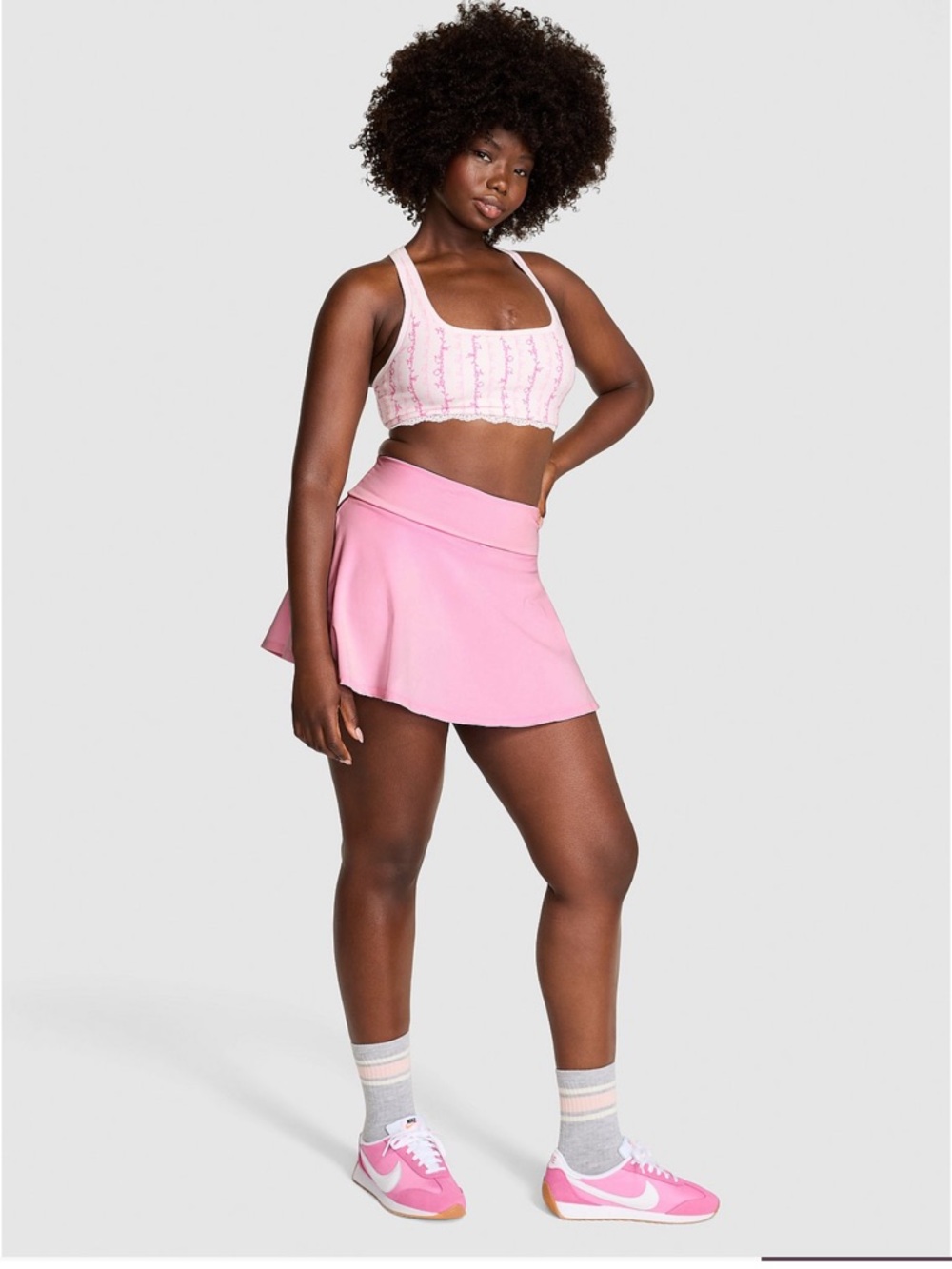PINK X LoveShackFancy Cotton Foldover Flirty Skirt Skort Rhinestone Dog Logo - Picture 3 of 7